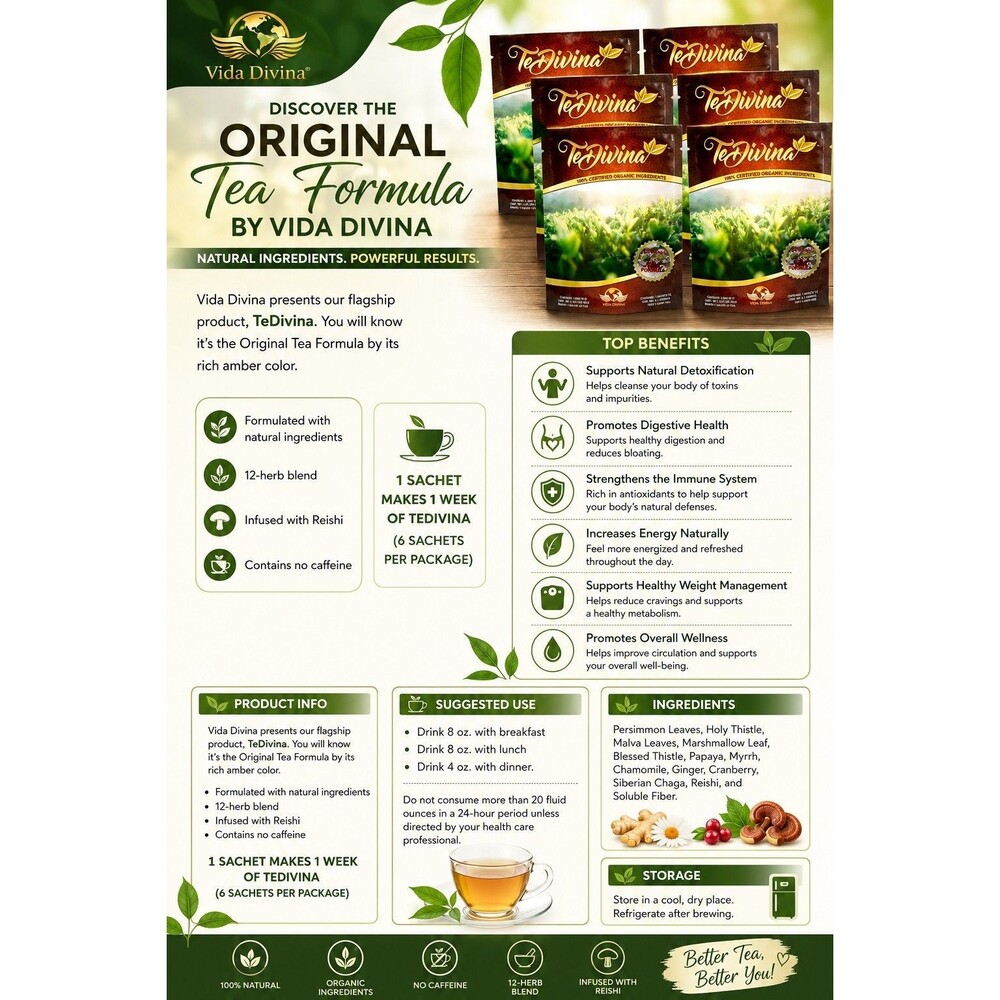 VIDA DIVINA TE  AUTÉNTICO 100% ORIGINAL DETOX AND CLEANSE ORGANIC  6 PK